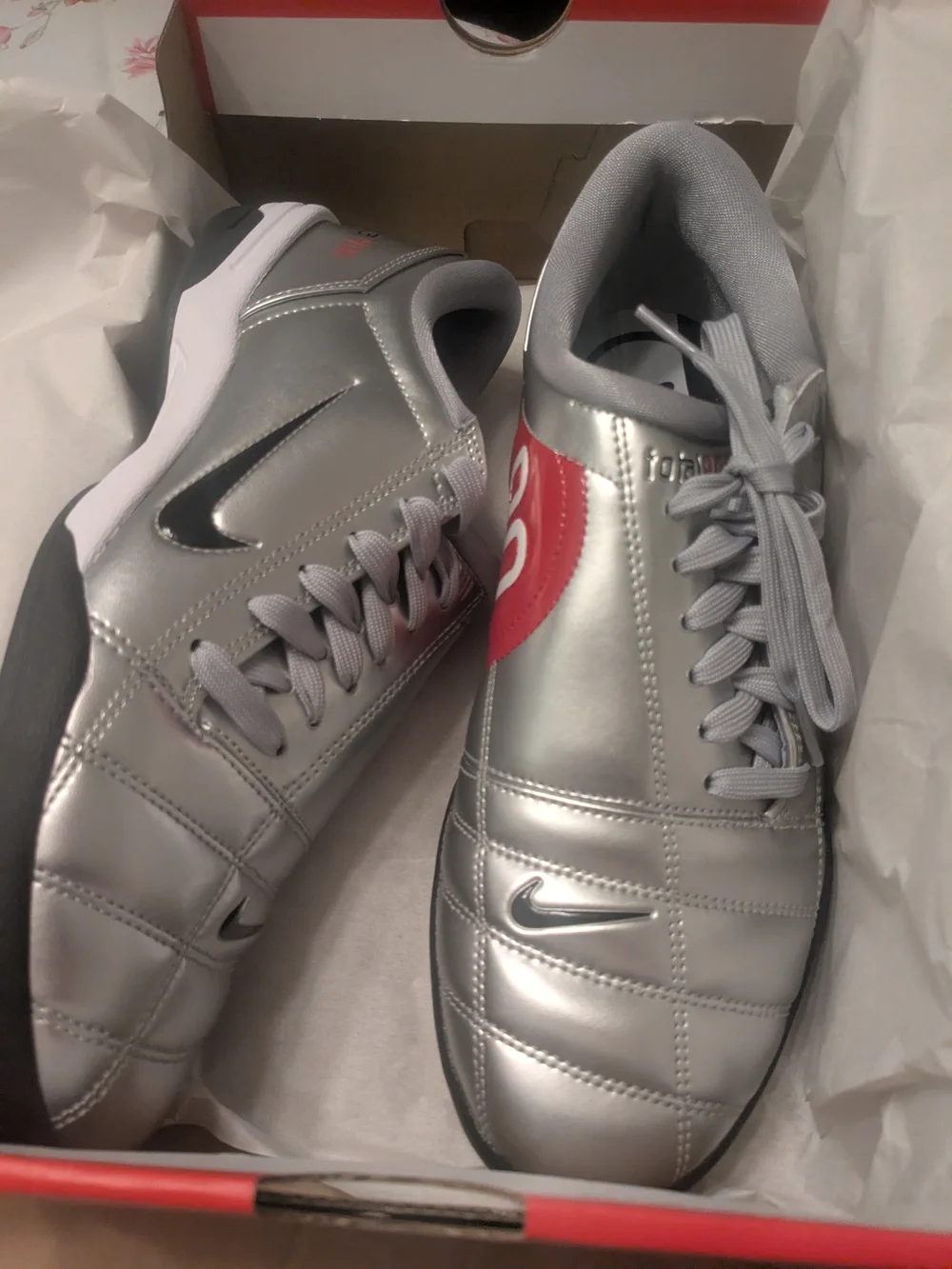 Nike Women's Silver & Red Metallic Shoes